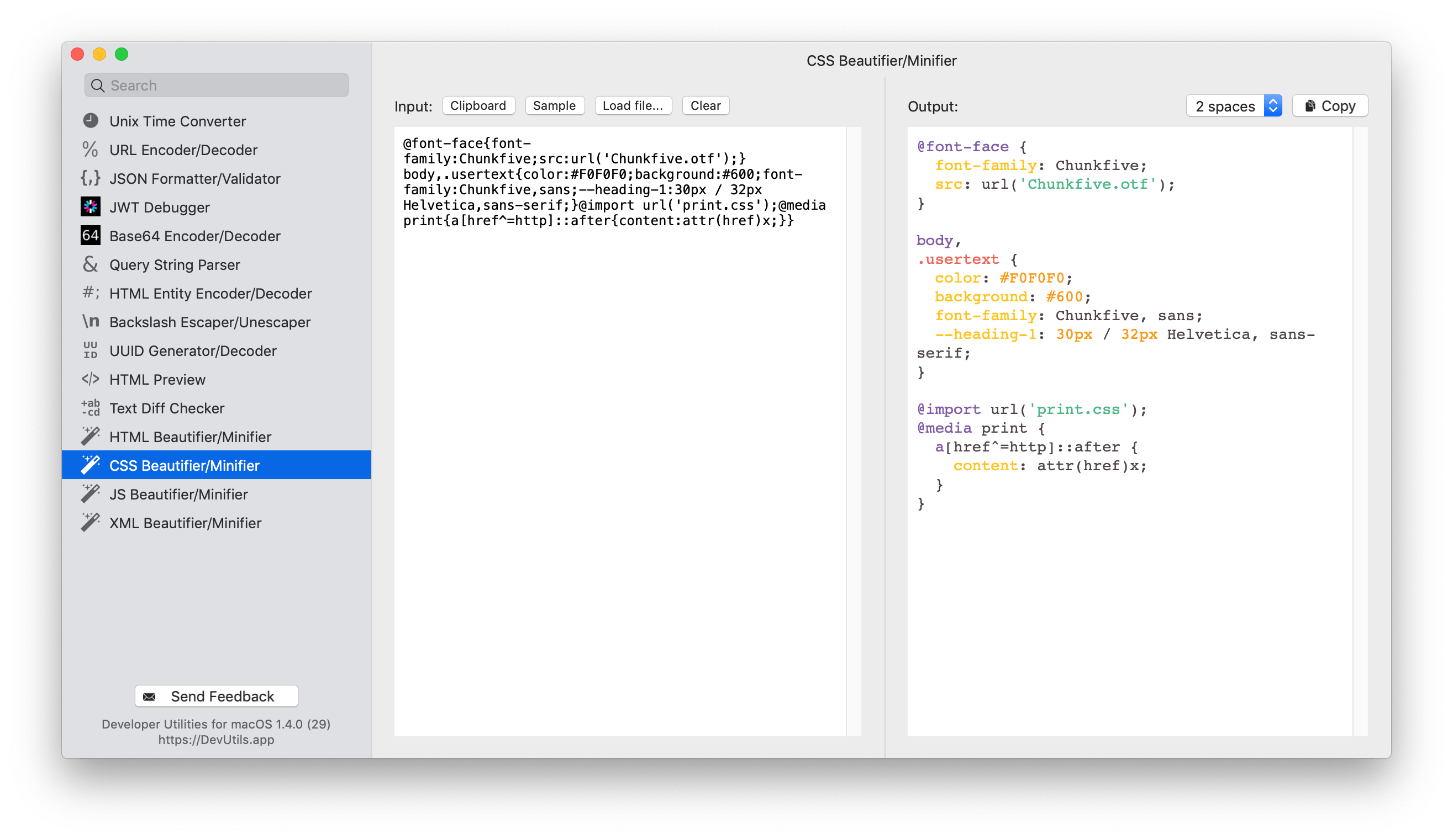 CSS Beautifier/Minifier macOS app