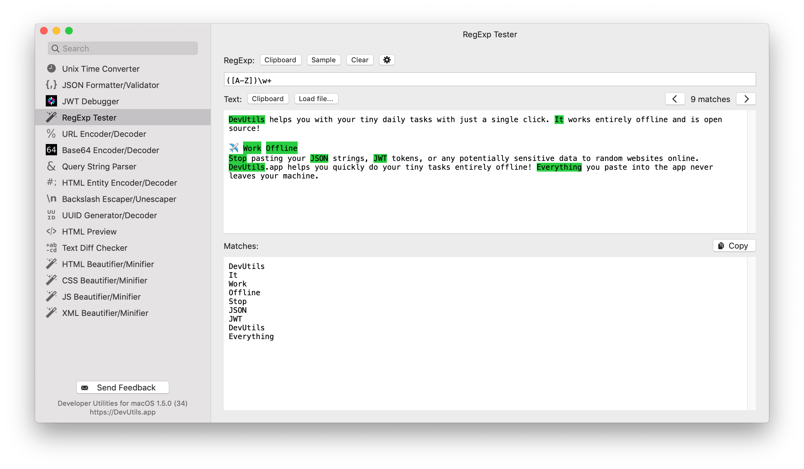 RegExp Tester macOS app