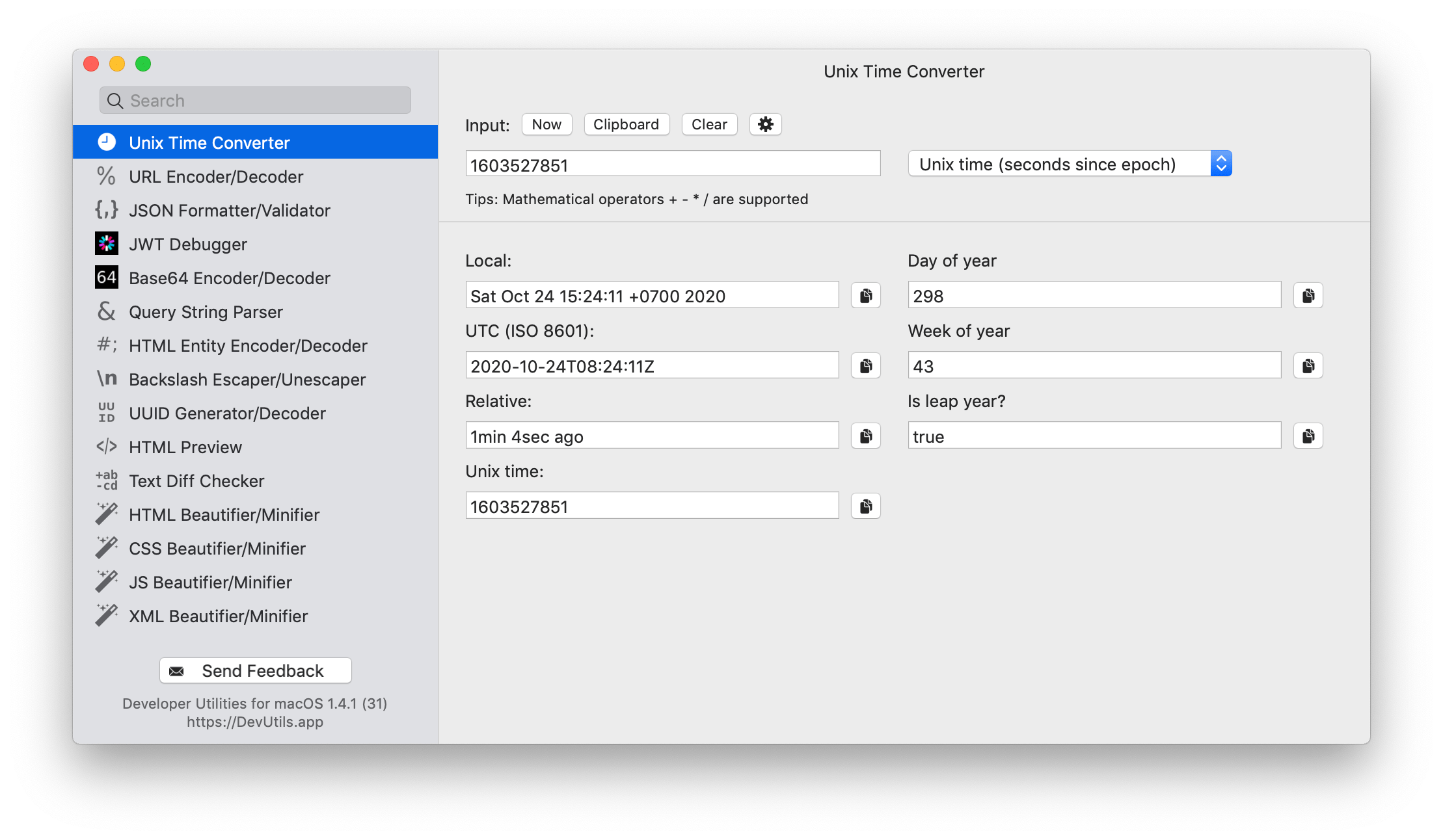 Unix Time Converter macOS app