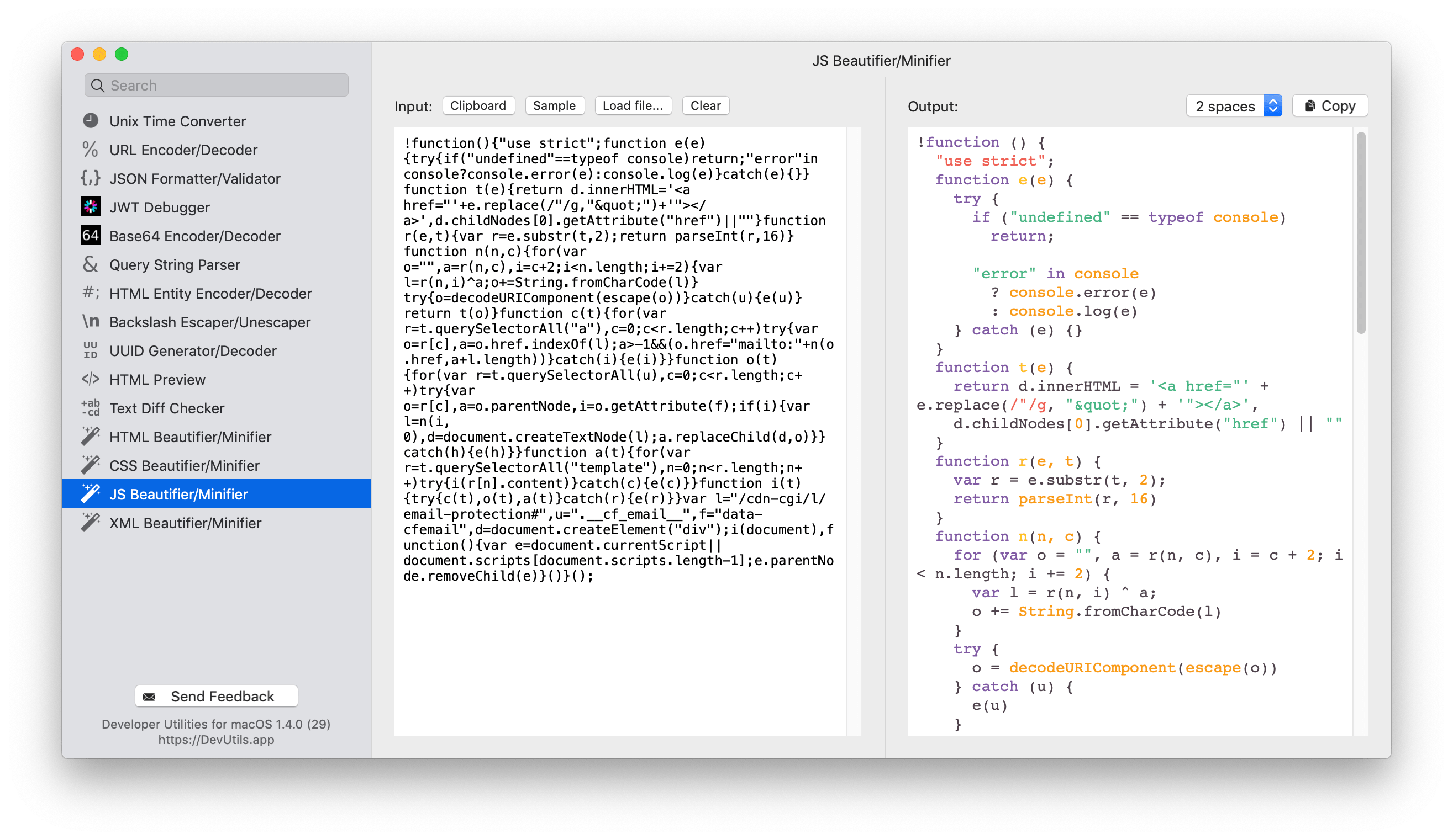 JS Beautifier/Minifier macOS app