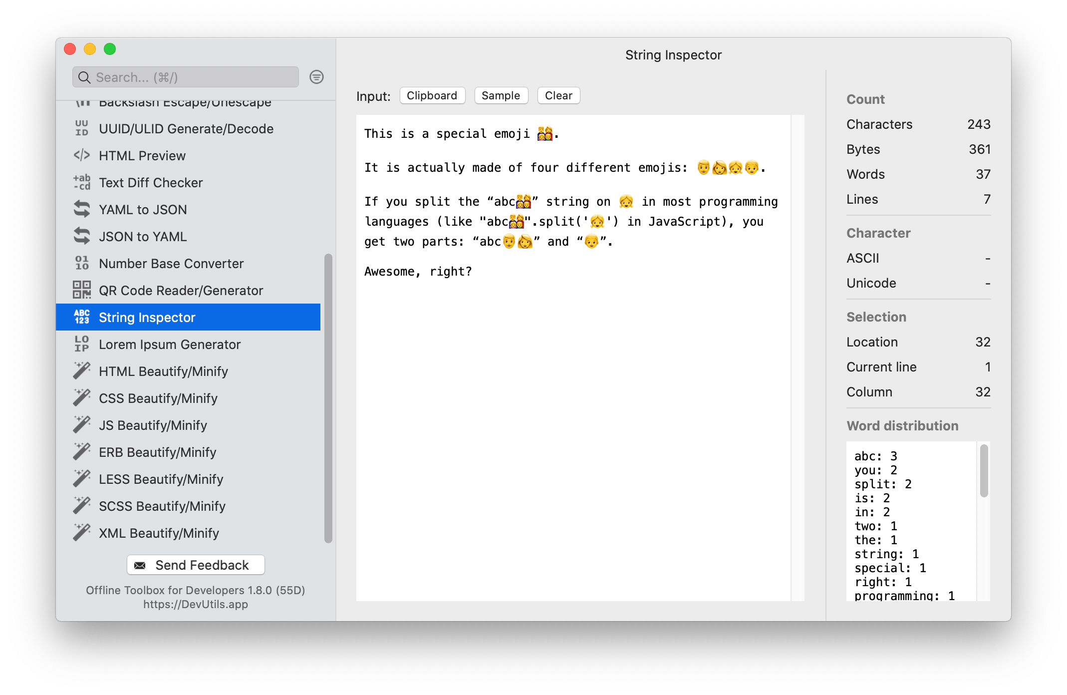 String Inspector macOS app