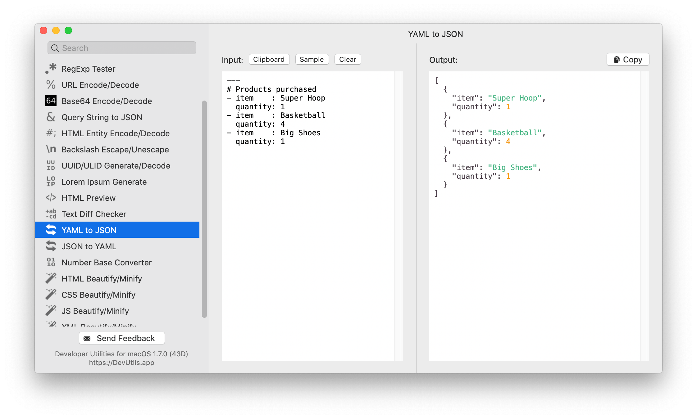 YAML to JSON macOS app